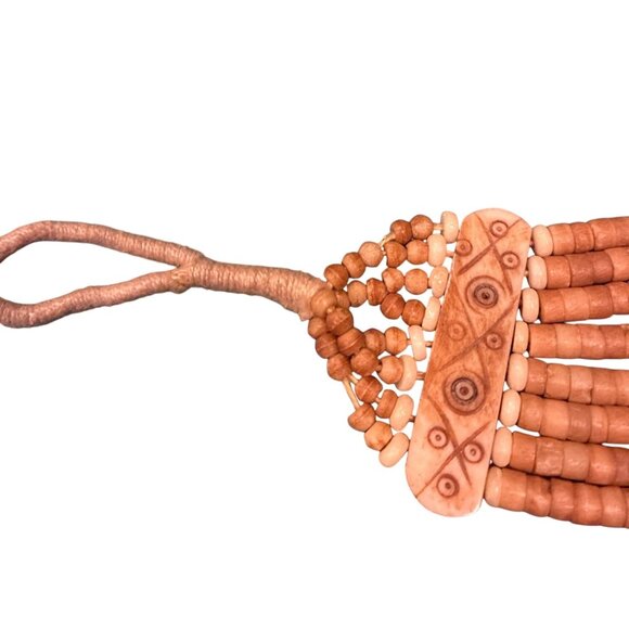 Handcrafted Multi-Strand Beaded Belt Tribal-Inspired Carvings African 80s - Picture 4 of 6